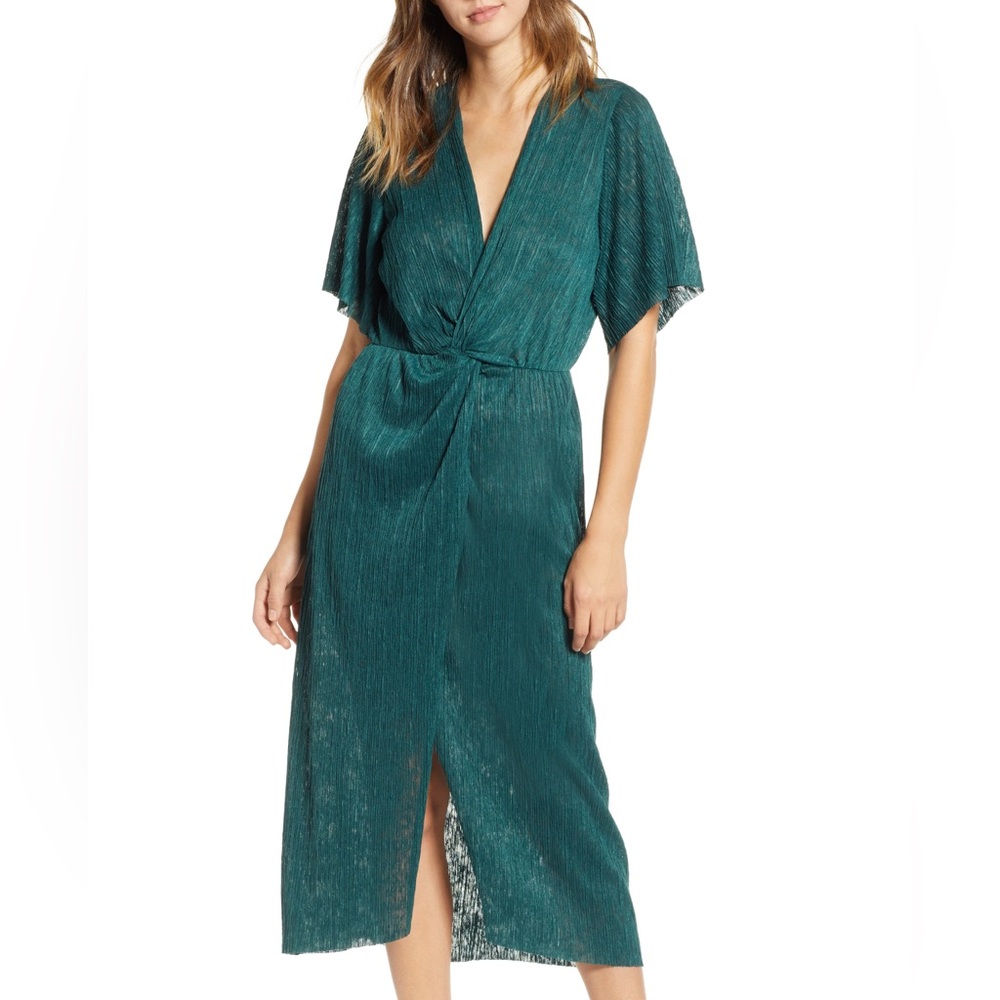 All in Favor Dolman Plissé Midi Dress - Green Bug, Size Large